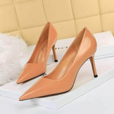 Glossy Finish Stiletto Court Pumps EU 33 / DarkSalmon / 8CM